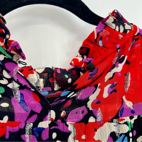 J.Crew Smocked Popover Top Lurex Dot Floral Blouse Top Ruffle Metallic S - Picture 9 of 11